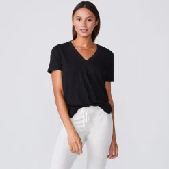 Tees*MONROW Textured Tri Blend Relaxed V Neck Tee - Color BLACK