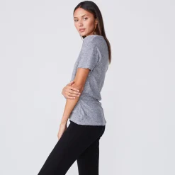 Tees*MONROW Textured Tri Blend Relaxed V Neck Tee - GRANITE