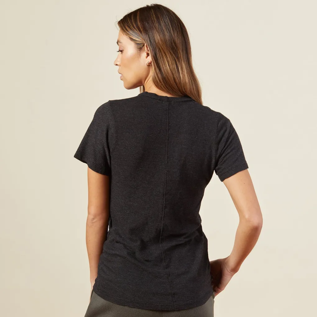 Tees*MONROW Texured Tri Blended Fitted V Neck Tee - BLACK