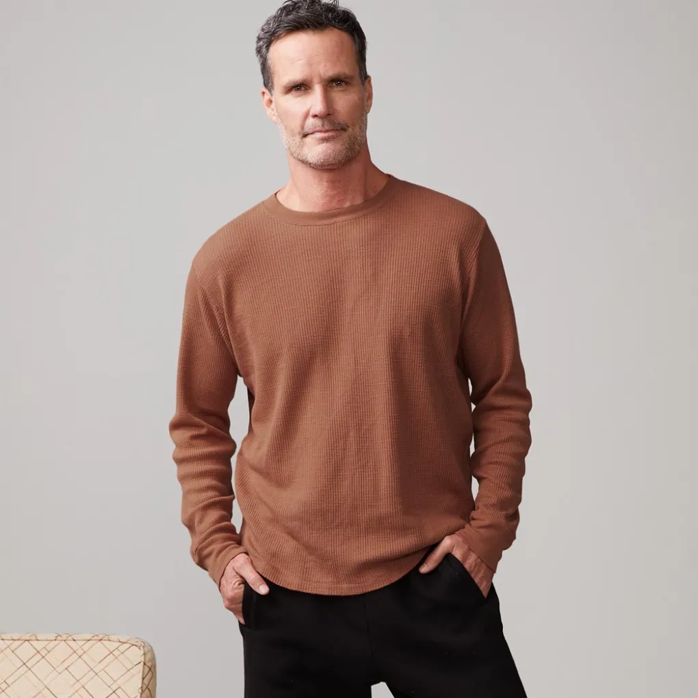 Men's Tops|Mens Sale*MONROW Thermal Long Sleeve Crew CARAMEL