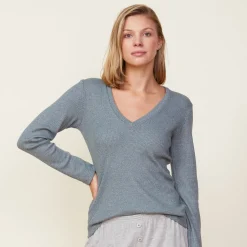 Long Sleeve*MONROW Thermal Long Sleeve V Neck GREENGREY