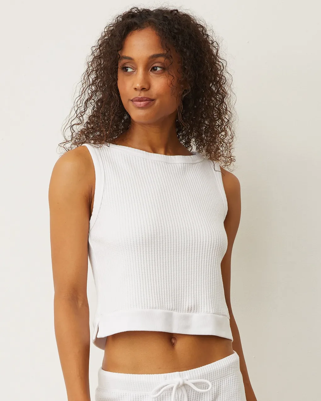 Tanks*MONROW Waffle Boxy Tank WHITE