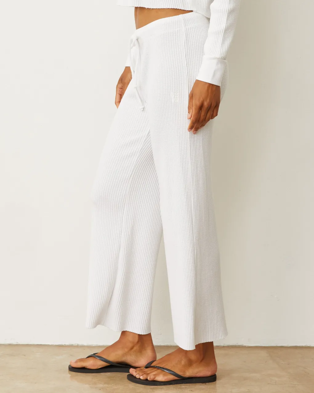 Pants*MONROW Waffle Crop Lounge Sweat WHITE