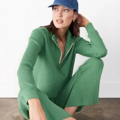 Sweatshirts*MONROW Waffle Half Zip Sweatshirt GREENAPPLE