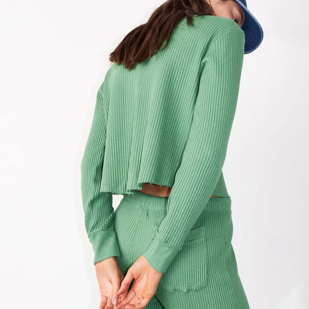 Sweatshirts*MONROW Waffle Half Zip Sweatshirt GREENAPPLE
