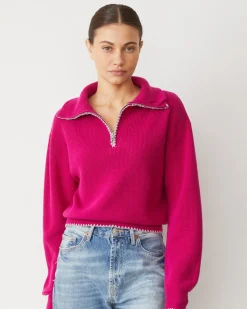 Sweaters*MONROW Wool Cashmere Half Zip Sweater FUCHSIA