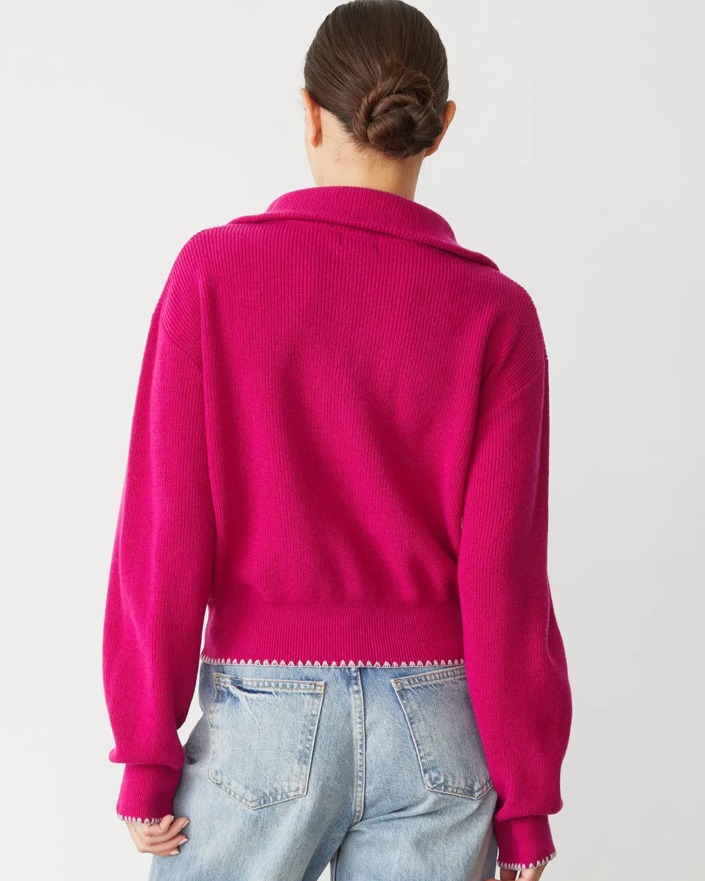 Sweaters*MONROW Wool Cashmere Half Zip Sweater FUCHSIA