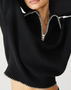 Sweaters*MONROW Wool Cashmere Half Zip Sweater BLACK