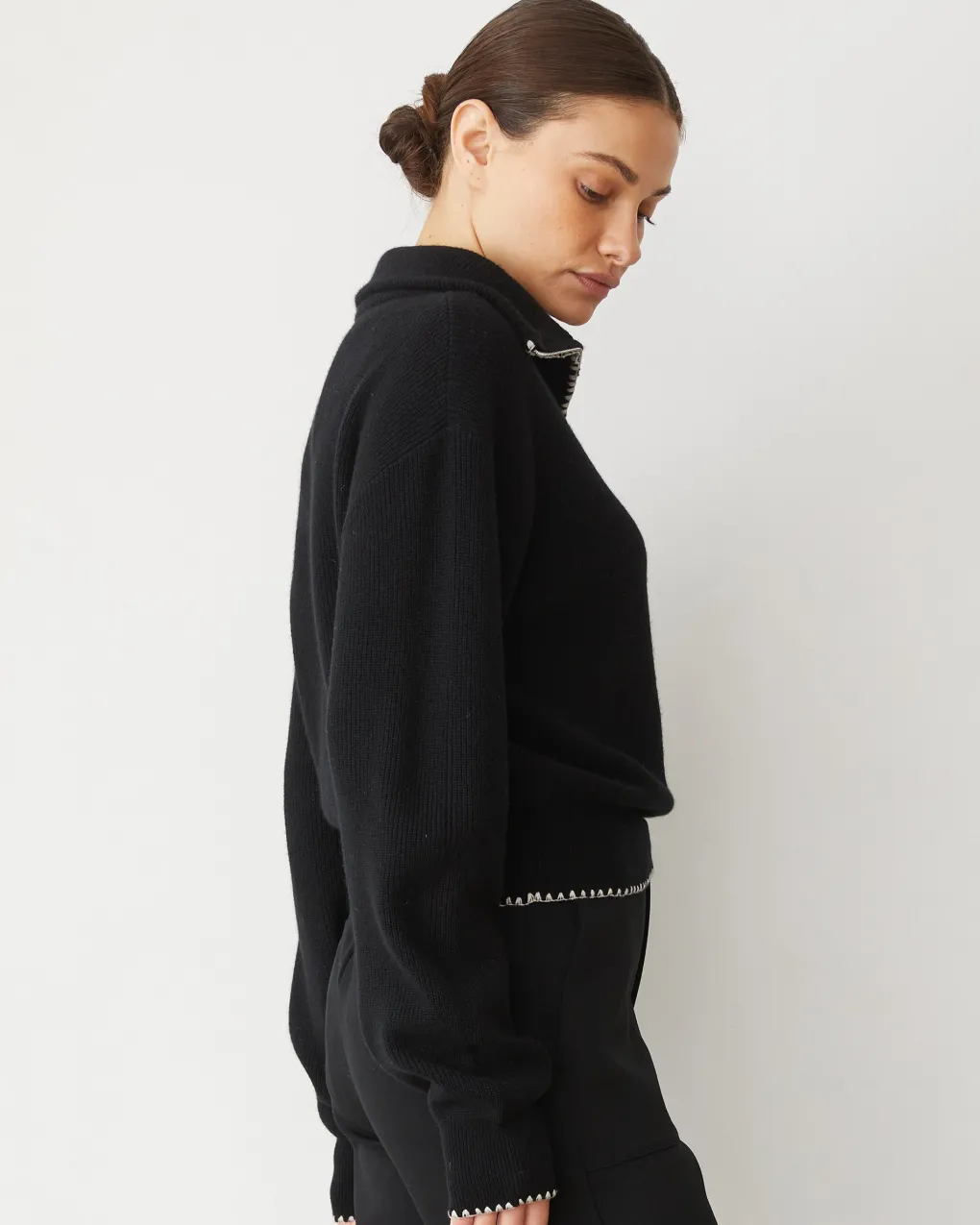 Sweaters*MONROW Wool Cashmere Half Zip Sweater BLACK
