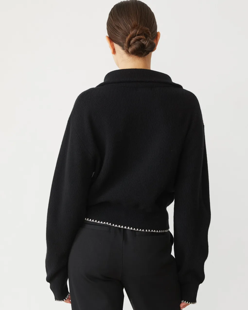 Sweaters*MONROW Wool Cashmere Half Zip Sweater BLACK