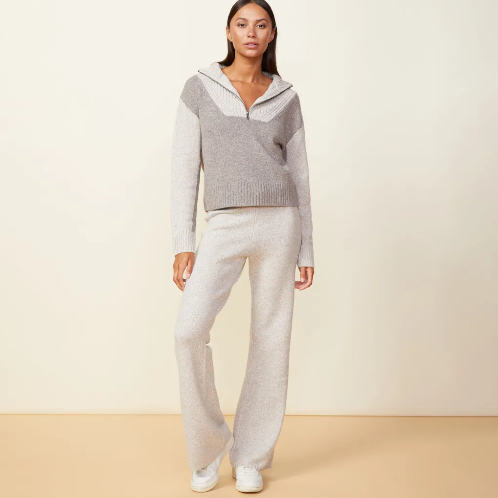 Sweaters*MONROW Wool Cashmere Marled Colorblock Half Zip Sweater GRANOLA/OATMEAL