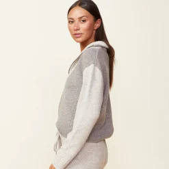 Sweaters*MONROW Wool Cashmere Marled Colorblock Half Zip Sweater GRANOLA/OATMEAL