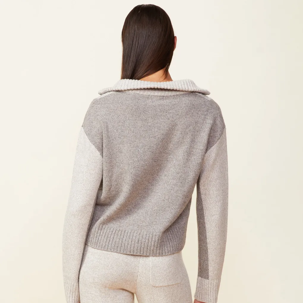 Sweaters*MONROW Wool Cashmere Marled Colorblock Half Zip Sweater GRANOLA/OATMEAL